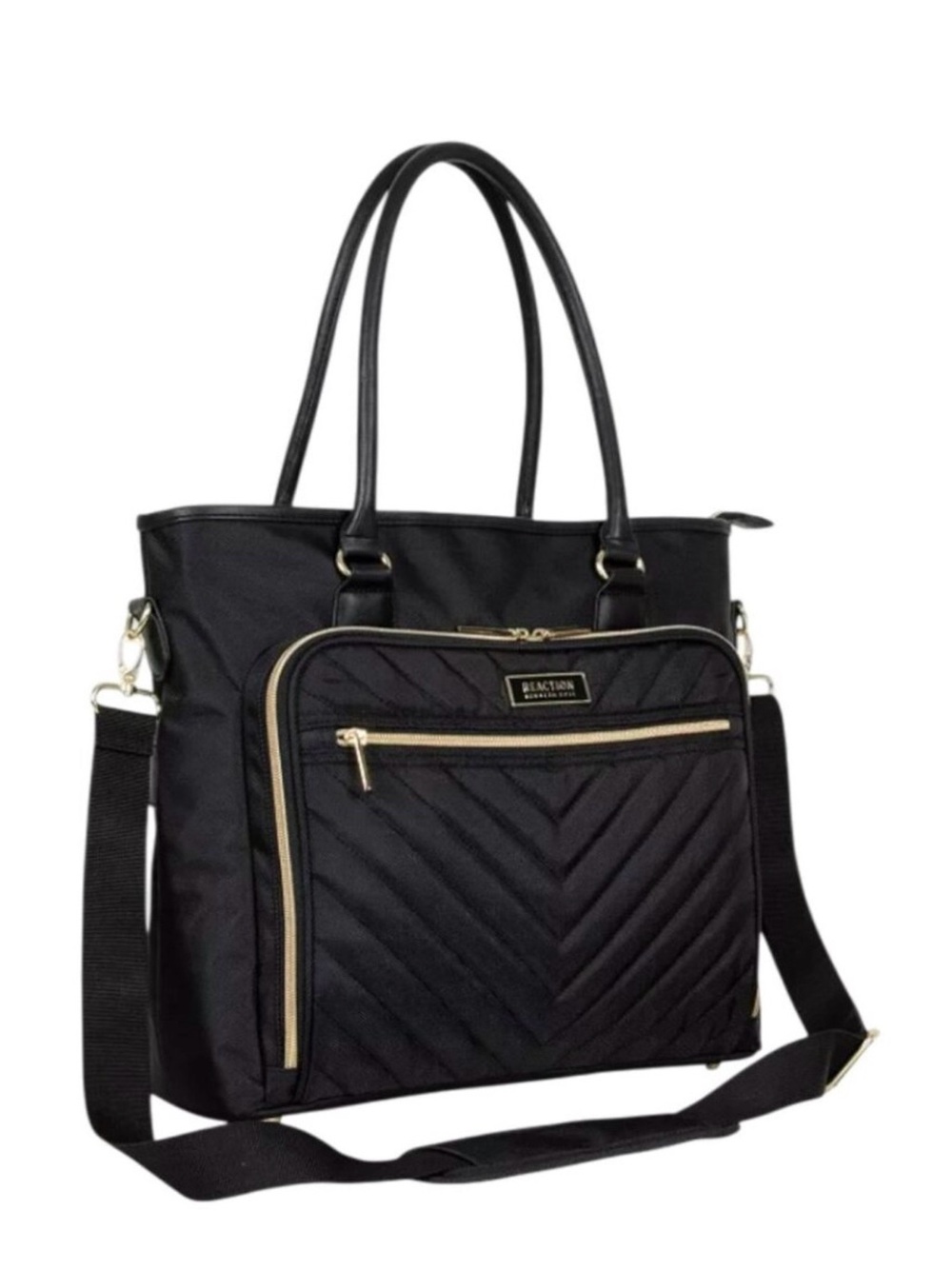 NWOT - Kenneth Cole Reaction CHELSEA Chevron Laptop Tote Bag, Black with Gold